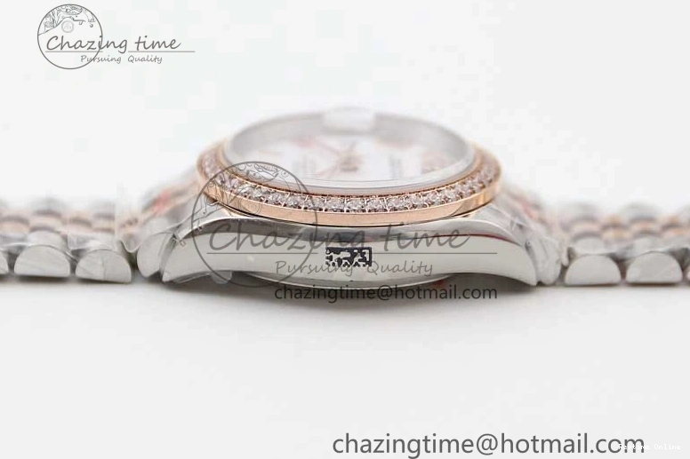 0121 Trendy Lady DateJust 28 SS RG TWF Diamonds Bezel 1:1 Best Edition White Dial Roman Markers on Jubilee Bracelet NH 2129